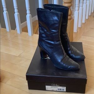 Cole Haan black snake print heeled boots